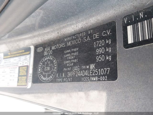 3KPF24AD4LE251077 KIA mpi nu