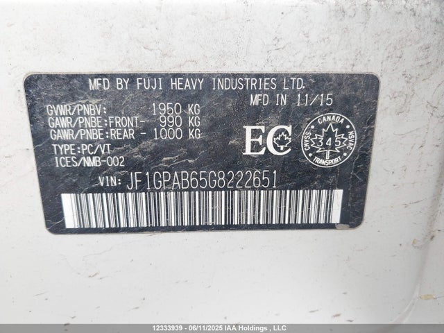 JF1GPAB65G8222651 Subaru 2.0l na