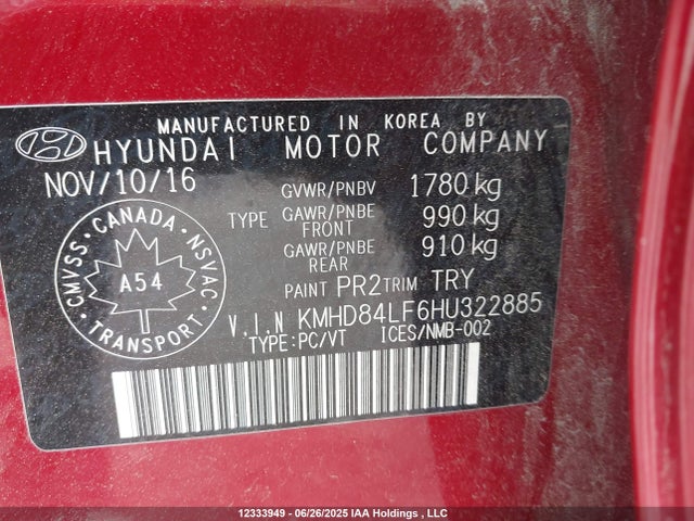 KMHD84LF6HU322885 Hyundai 2017