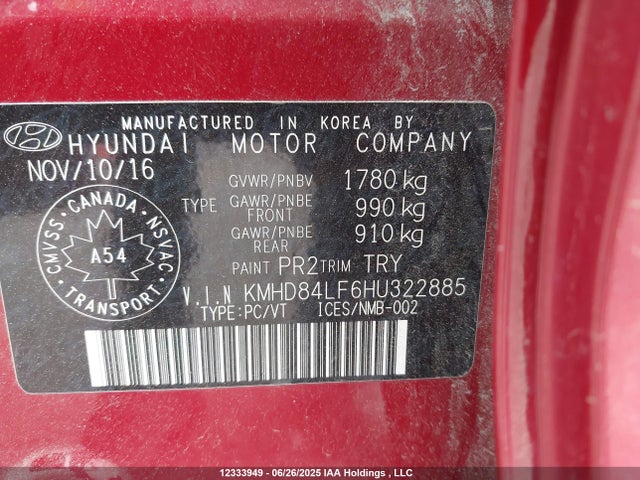 KMHD84LF6HU322885 Hyundai 2017