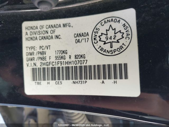 2HGFC1F91HH107077 Honda l15b7
