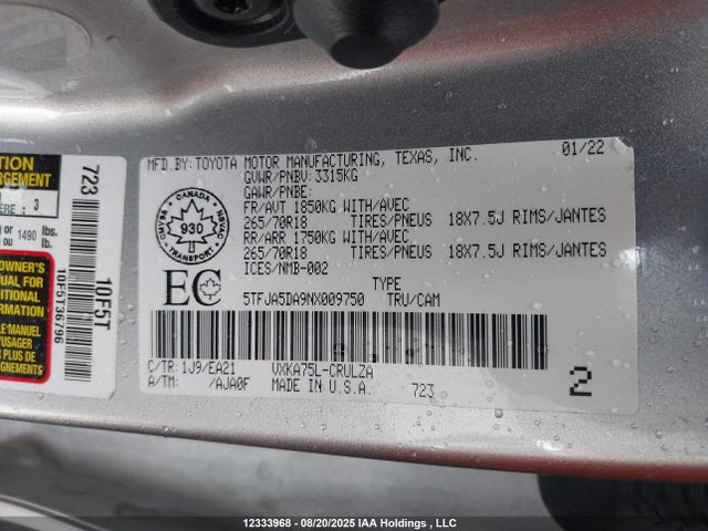 Toyota v35a-fts 2022 5TFJA5DA9NX009750 Image 18