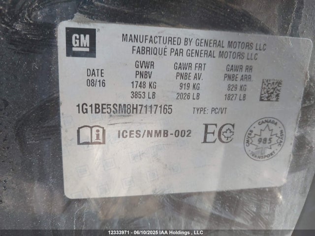 1G1BE5SM8H7117165 Chevrolet le2 -di: direct injection, vvt: variable valve timing, gen, alum