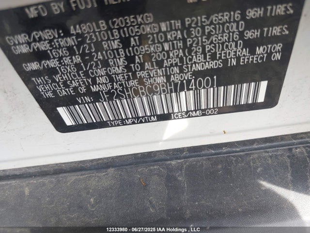 Aukcja sprzedaży 2011 Subaru Forester 2.5x, vin: JF2SHCBC9BH714001, numer aukcji: 12333980