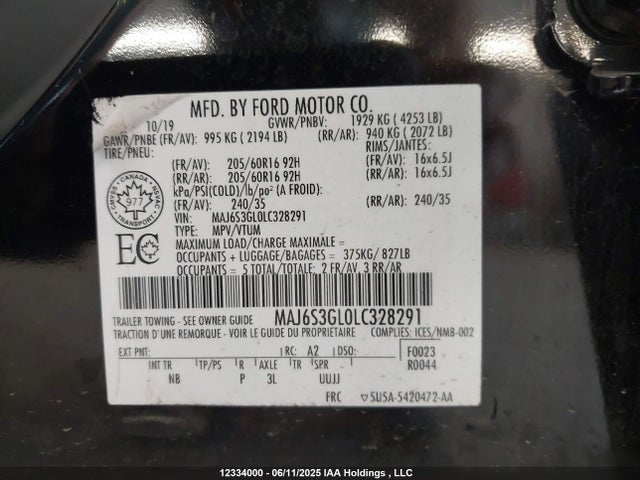 MAJ6S3GL0LC328291 Ford 2020