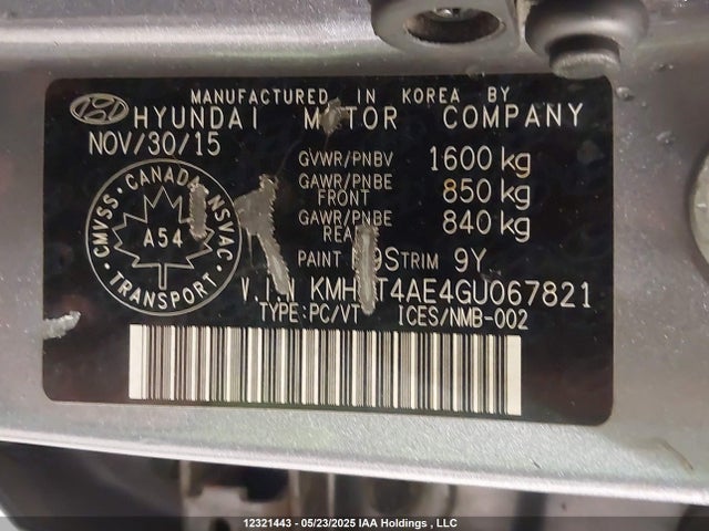KMHCT4AE4GU067821 Hyundai Accent Le