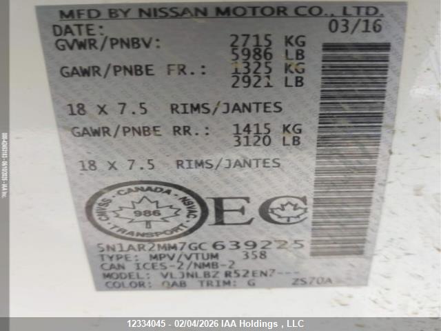 5N1AR2MM7GC639225 Nissan Pathfinder S/sv/sl/platinum
