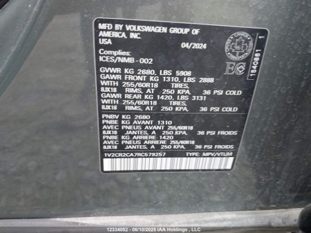 1V2CR2CA7RC579257 Volkswagen Atlas 2.0 Tsi Peak Edition