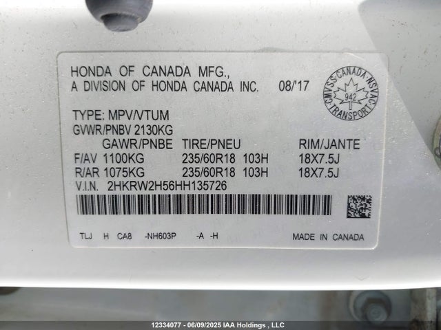 2HKRW2H56HH135726 Honda l15be