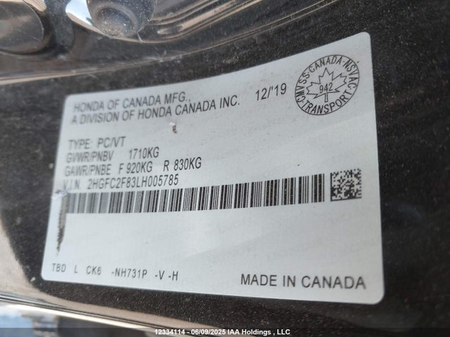Honda k20c2 2020 2HGFC2F83LH005785 Image 9