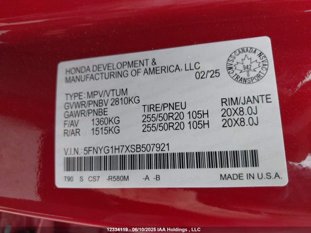 5FNYG1H7XSB507921 Honda j35y8