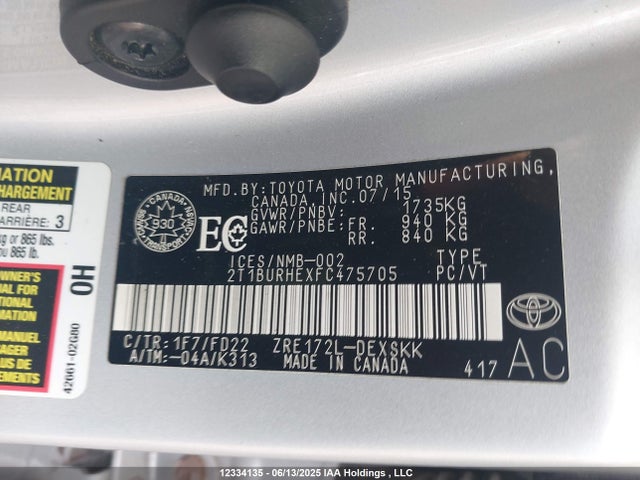 Toyota 2zr-fe 2015 2T1BURHEXFC475705 Image 9