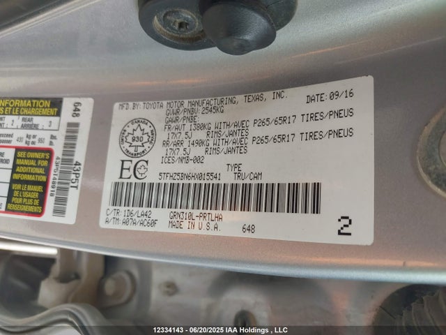 5TFHZ5BN6HX015541 Toyota 2gr-fks