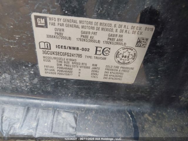 3GCUKSEC6FG241785 Chevrolet l83 - vvt, active fuel management, aluminum