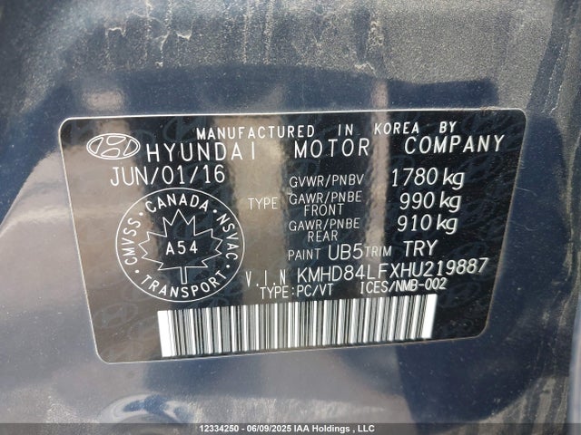 KMHD84LFXHU219887 Hyundai Elantra