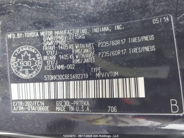 5TDKK3DC6ES492319 Toyota 2gr-fks