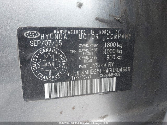 KMHD25LH4GU304649 Hyundai dohc gdi nu