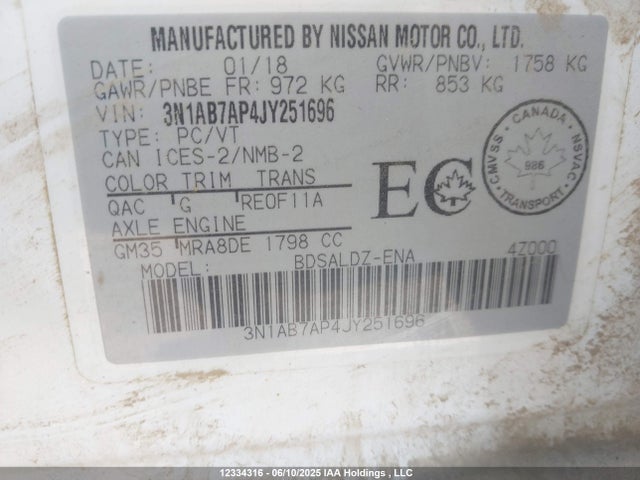 3N1AB7AP4JY251696 Nissan 2018
