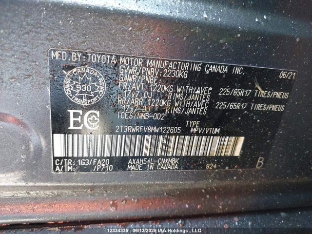 2T3RWRFV8MW122605 Toyota a25a-fxs, 3nm+4nm(ni)