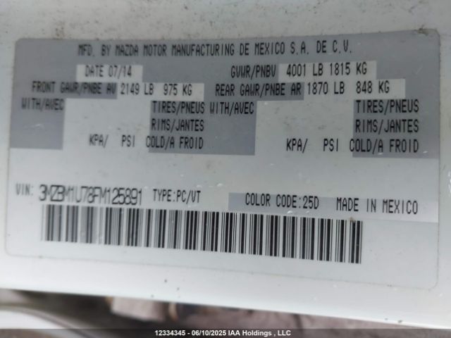 3MZBM1U78FM125891 Mazda Mazda3 Gx