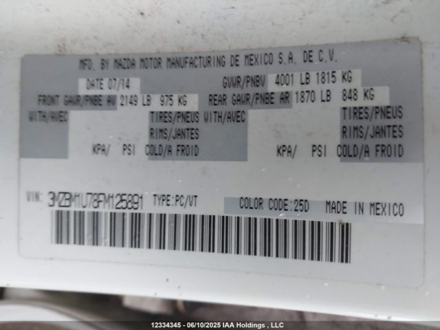 3MZBM1U78FM125891 Mazda Mazda3 Gx