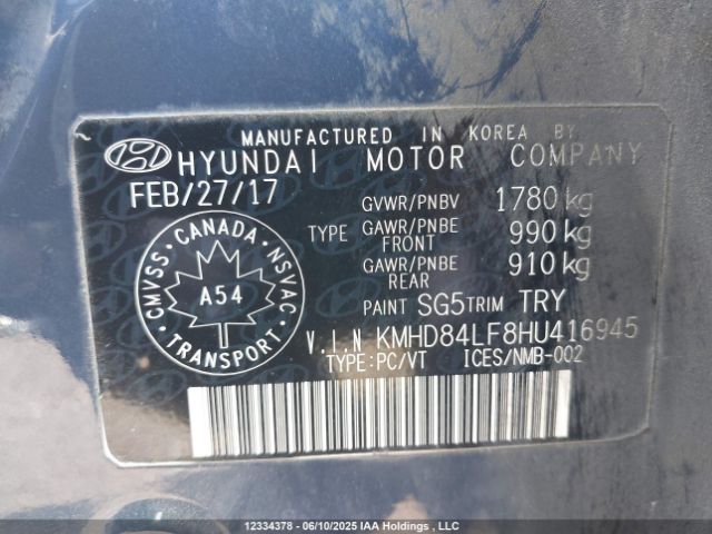 KMHD84LF8HU416945 Hyundai 2017