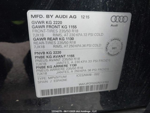 WA1JFCFS2GR013703 Audi Q3