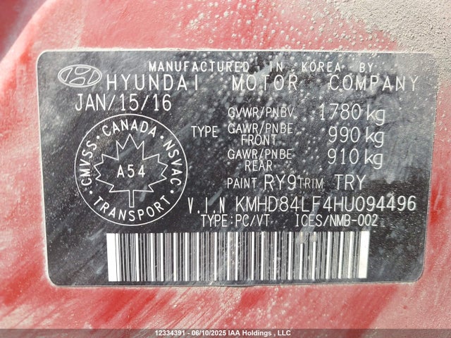 KMHD84LF4HU094496 Hyundai 2017