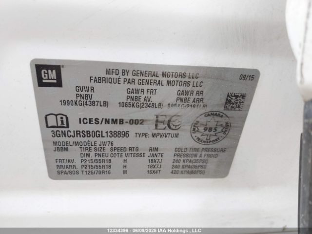 3GNCJRSB0GL138896 Chevrolet luv - mfi, vvt, alum, gme e85 max