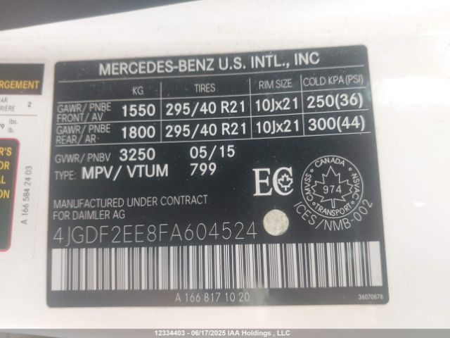 4JGDF2EE8FA604524 Mercedes-Benz 2015