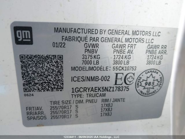 1GCRYAEK5NZ178375 Chevrolet Silverado Ltd K1500