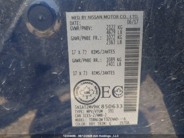 5N1AT2MV9HC850633 Nissan Rogue
