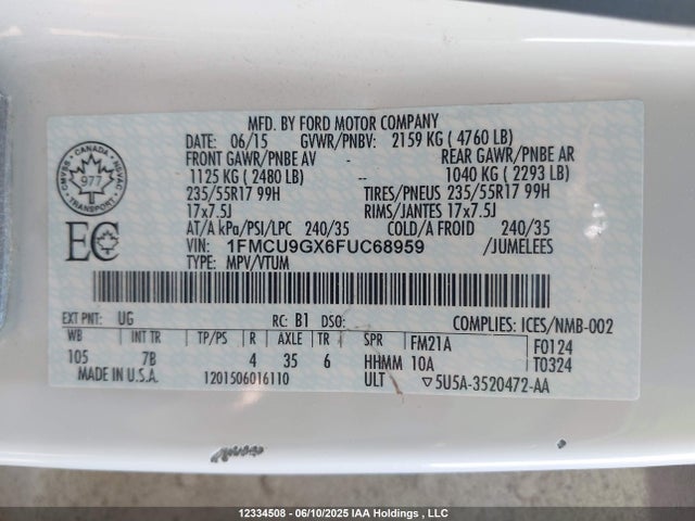 1FMCU9GX6FUC68959 Ford 2015