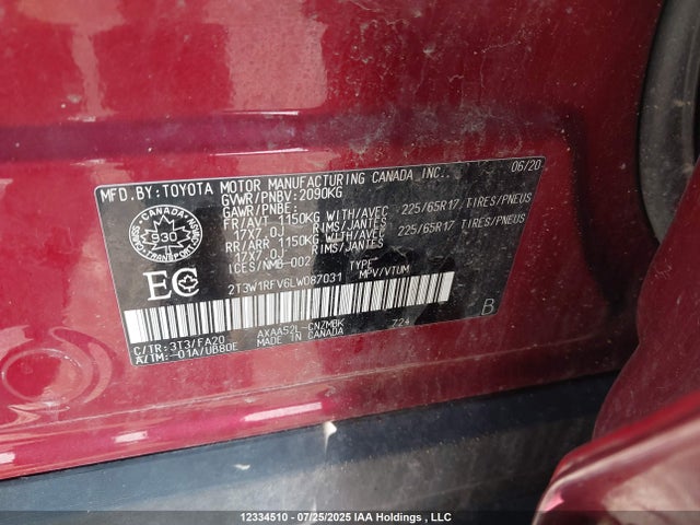 2T3W1RFV6LW087031 Toyota a25a-fks