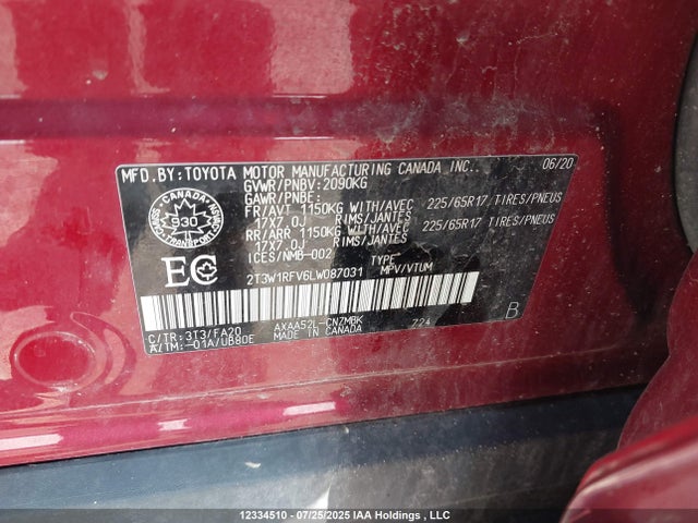 2T3W1RFV6LW087031 Toyota a25a-fks