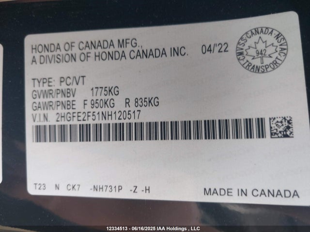 2HGFE2F51NH120517 Honda k20c2