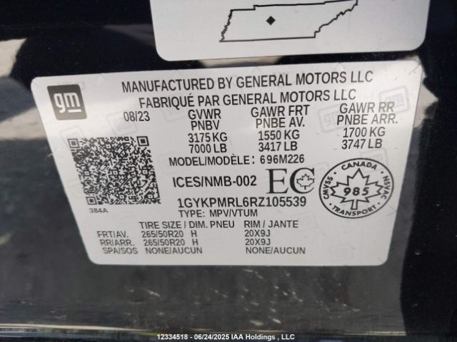 1GYKPMRL6RZ105539 Cadillac x0e + ec6