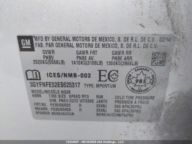 3GYFNFE32ES625317 Cadillac lfx - vvt, e85 max, aluminum