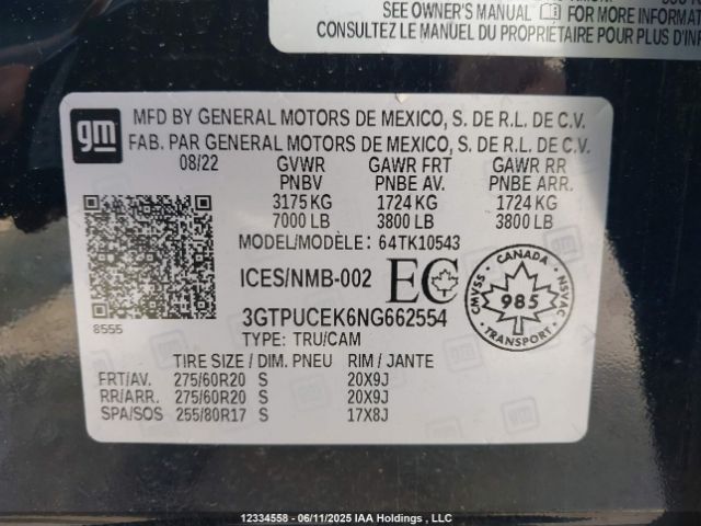 3GTPUCEK6NG662554 GMC l3b