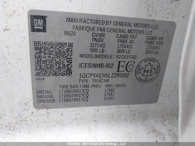 1GCPYAEH5LZ295592 Chevrolet lv3 - gen 5, sidi, vvt, ohv, e85 max alum