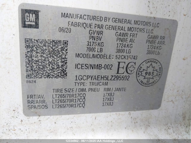 1GCPYAEH5LZ295592 Chevrolet lv3 - gen 5, sidi, vvt, ohv, e85 max alum