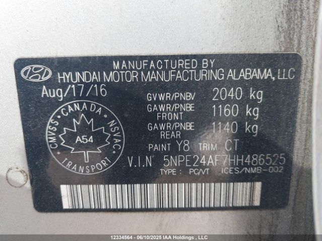 5NPE24AF7HH486525 Hyundai 2017