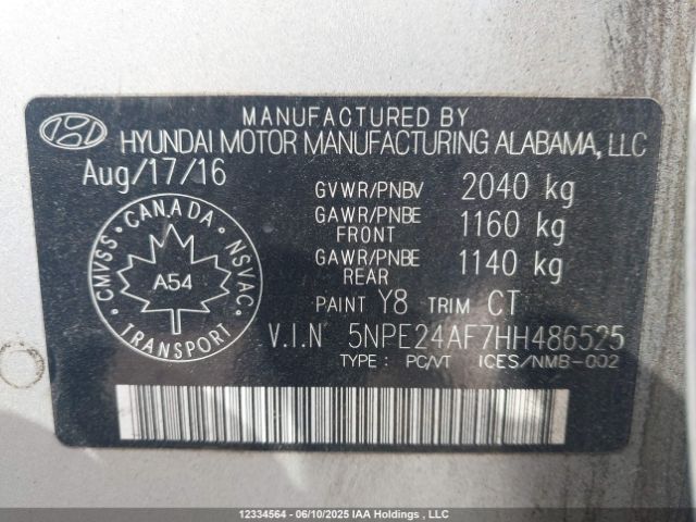 5NPE24AF7HH486525 Hyundai 2017