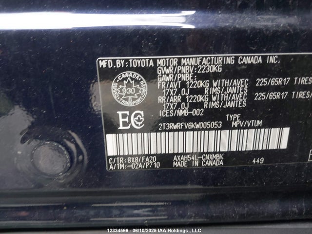 2T3RWRFV6KW005053 Toyota a25-fxz, 3nm+4nm