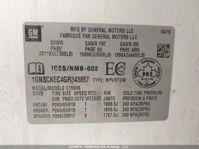 1GNSCKEC4GR343857 Chevrolet l83 - sidi, vvt, afm, e85 max, aluminum
