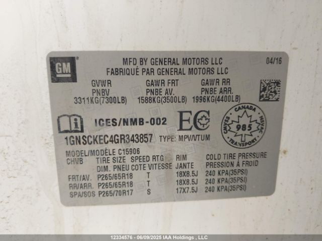 1GNSCKEC4GR343857 Chevrolet l83 - sidi, vvt, afm, e85 max, aluminum
