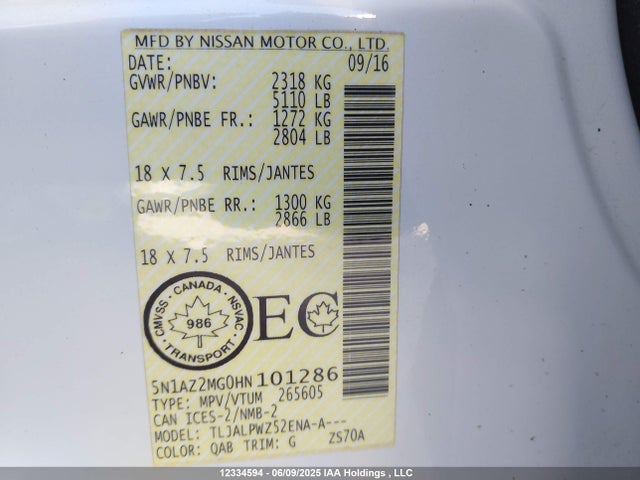 5N1AZ2MG0HN101286 Nissan 2017