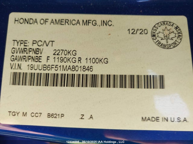 19UUB6F51MA801846 Acura k20c6