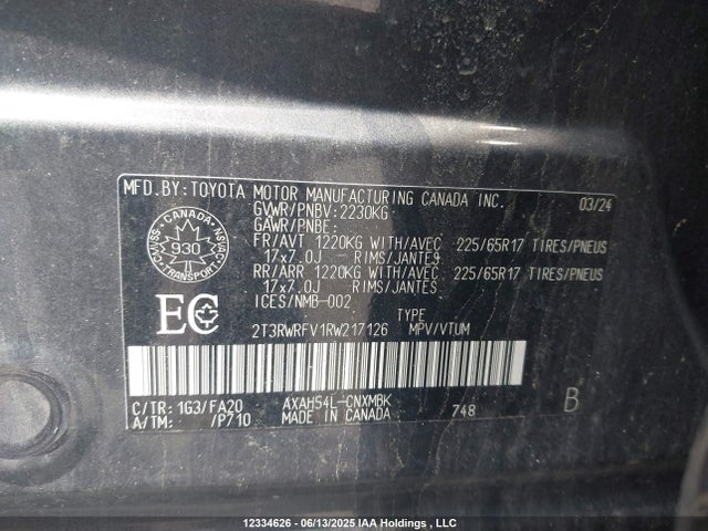 2T3RWRFV1RW217126 Toyota a25a-fxs
