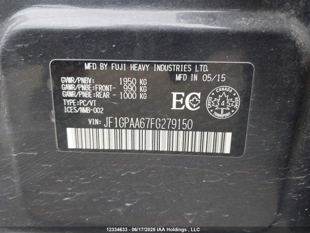 JF1GPAA67FG279150 Subaru 2.0l na